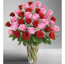 Valentines Red and Pink - 36 Stems Vase